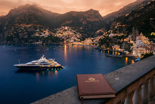 Cinematic view of Amalfi Coast at sunset